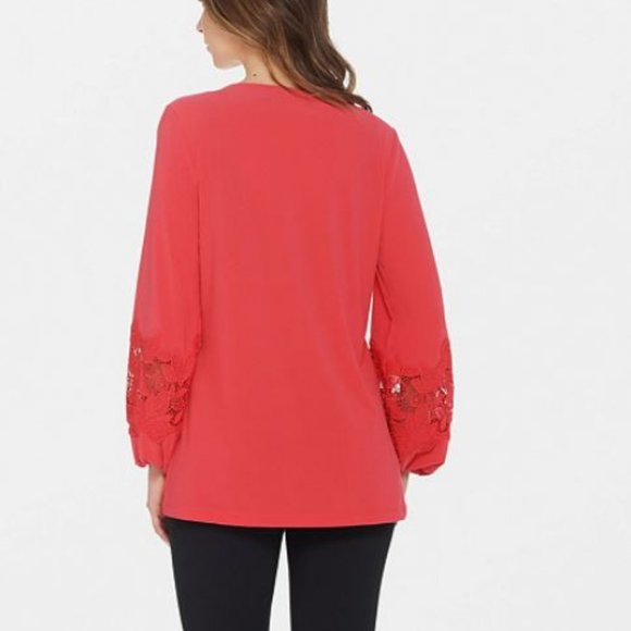 Dennis Basso Caviar Crepe Tunic Lace-Trim Sleeves - Picture 2 of 4